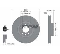Disque de frein TEXTAR 92262705 avant, ventilé, à haute teneur en carbone, 1 pièce