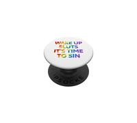 Texte Amusant Arc-en-Ciel Wake Up It's Time to Sin PopSockets PopGrip Adhésif