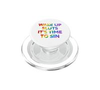 Texte Amusant Arc-en-Ciel Wake Up It's Time to Sin PopSockets PopGrip pour MagSafe