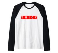 Texte Blanc en Gras Thicc Argot Internet Amusant en Rouge Thicc Meme Manche Raglan