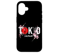 Texte de Tokyo et du Japon avec des Fleurs de Sakura Coque pour iPhone 16
