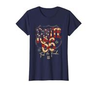 Texte du Drapeau américain Route 66 T-Shirt, Femme, Bleu Marine, L