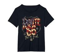 Texte du Drapeau américain Route 66 T-Shirt, Femme Grandes Tailles, Noir, 1X