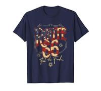 Texte du Drapeau américain Route 66 T-Shirt, Homme, Bleu Marine, XL