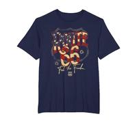 Texte du Drapeau américain Route 66 T-Shirt, Homme Grandes Tailles, Bleu Marine, 3X Tall