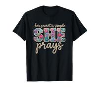 Texte en Corde avec Citation Florale « She Prays » T-Shirt