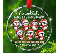 Texte et nom personnalisés 7 petits-enfants pingouin en verre, les petits-enfants font la vie plus grands ornements cadeau pour petit-enfant de la part de grand-mère grand-père, ornement de Noël