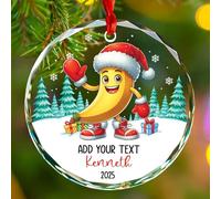 Texte et nom personnalisés - Décoration de Noël 2025 - Banane - Décoration d'arbre de Noël - Ornements en verre sur le thème des fruits - Cadeau pour garçon et fille - Bananes personnalisées