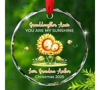 Texte et nom personnalisés en forme de tournesol pour petite-fille et grand-mère - Décoration de Noël en verre de tournesol 2025 - Décoration de Noël en verre de tournesol personnalisable