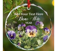 Texte et nom personnalisés - Ornement souvenir pour amoureux de pensées violettes - Décoration de Noël en verre - Cadeau pour maman grand-mère - Pour les amateurs de fleurs - Ornements de sapin de