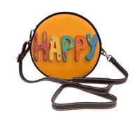 Texte Happy Colorful Letters Women Round Crossbody Bags Leather Sling Bag Purse