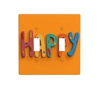 Texte Happy Lettres colorées Double Gang Toggle Plaque murale Interrupteur Décor Taille standard - 11,4 x 11,4 cm