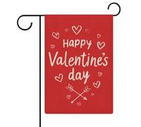 Texte « Happy Valentine's Day » avec cœurs Drapeau de jardin saisonnier Vacances en toile de jute double face Maison cour Drapeaux extérieurs 32 x 47 cm