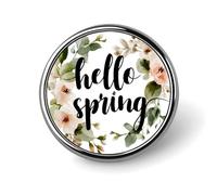 Texte Hello Spring Couronne florale vert sauge broche ronde pour homme femme badge mode broche broche robe veste sac à dos accessoires