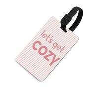 Texte Let's Get Cozy on White Pink Stripes Étiquette de bagage Sac de voyage Valise Bagages Nom Tags