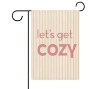 Texte Let's Get Cozy on White Pink Stripes Garden Flag Seasonal Holiday Jute Double Face House Yard Outside Flags 32 x 47 cm