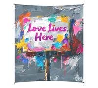 Texte Love Lives Here Beach Cabana Protection UPF50+ Pare-soleil léger Comprend une pelle à sable, des sacs de sable, des poteaux de stabilité pour le camping, la pêche, le plaisir dans le jardin ou