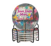Texte Love Lives Here Lot de 6 dessous de verre minimalistes avec support pour boissons