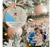 Texte photo personnalisé Cadeaux de mariage pour couples fiancés Ornement 2025 Cadeau de fête prénuptiale pour la mariée et les jeunes mariés Cadeau Mr et Mrs Ornement personnalisé Just Married