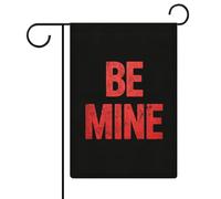Texte rouge « Be Mine » sur drapeau de jardin noir de style minimaliste en toile de jute double face 32 x 47 cm