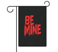 Texte rouge « Be Mine » sur drapeau de jardin noir en toile de jute double face 32 x 47 cm