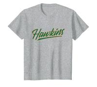 Texte Sportif rétro des années 80 de Stranger Things Hawkins T-Shirt, Enfant, Gris Chiné, 8 Ans