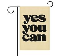 Texte Yes You Can on Beige Minimaliste Jardin Drapeau Saisonnier Vacances Toile de jute Double Face Maison Cour Drapeaux Extérieur 32 x 47 cm