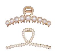 Textention Lot de 2 pinces à cheveux vintage en métal avec perles d'imitation, grande taille, fermoirs à cheveux pour femmes et filles