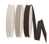 TEXTEX = Biais de 20mm de Large. 50% Coton et 50% Polyester. Pack de 3 Pièces de 10m Chacune - (Blanc Cassé- Beige- Brun)