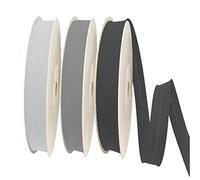 TEXTEX = Biais de 20mm de Large. 50% Coton et 50% Polyester. Pack de 3 Pièces de 10m Chacune - (Gris Claire- Gris Moyen- Gris Foncé)