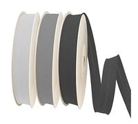 TEXTEX = Biais de 20mm de Large. 50% Coton et 50% Polyester. Pack de 3 Pièces de 10m Chacune - (Gris Claire- Gris Moyen- Gris Foncé)