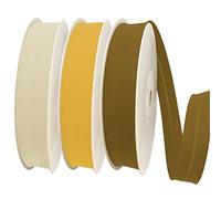 TEXTEX = Biais de 20mm de Large. 50% Coton et 50% Polyester. Pack de 3 Pièces de 10m Chacune - (Jaune Clair- Jaune- Ocre)