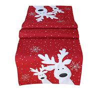 TextilDepot24 Chemin de Table 40 x 85 cm Rouge Blanc Argent drôle élan Rennes Nappe noël décoration de Noël Nappe de Noël