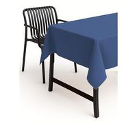 TextilDepot24 - Nappe de Table de Jardin - Aspect Lin - Effet Lotus - Tissu Anti-Taches - Infroissable - Ovale - 135 x 180 cm - Bleu