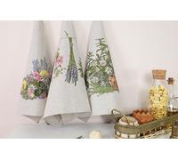 textile idea Lot de 3 torchons en lin mélangé 46 x 60 cm, torchons de cuisine, petites serviettes 60 % lin, 40 % coton, serviette avec crochet de suspension - Herbes, 3 pièces.