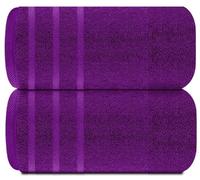 TEXTILESY Lot de 2 draps de bain super jumbo Premium 100% coton égyptien peigné 100 x 200 cm - 600 g/m² Serviettes de bain grandes et super douces (Coton, Violet)