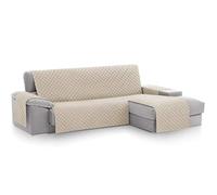 Textilhome - Housse de Canapé d’Angle Malu, Chaise Longue Droite 240 cm, Protège-Canapé Réversible Universel avec Rembourrage, Idéal pour résistante aux Animaux, Couleur Ivoire