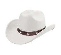 Textiluna Chapeau de Cow-Boy Classique Occidental for Femmes, Adolescentes, Petit Chapeau de Cow-Girl à Bord Large et Court, Chapeau à Paillettes Enroulable(Ivory)