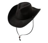 Textiluna Chapeau De Cow-Boy Rétro en Feutre À Bord for Femme Et Homme, Style Western, avec Cordon Coupe-Vent(Black,Medium-Large)