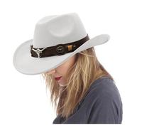 Textiluna Chapeau de Cow-Girl avec Large Ceinture, Chapeaux de Cowboy Western for Femmes(White)