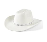 Textiluna Chapeau De Cow-Girl Western for Femme, Bord De 9,9 Cm(White,Small-Medium)