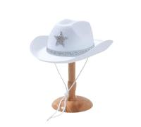 Textiluna Chapeau de Cowboy en Paille for Homme et Femme, avec Bande Concho, Chapeau de Soleil à Large Bord, for Les fêtes sur la Plage et Les activités de Plein air(White)