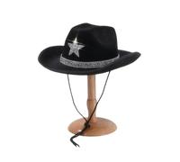 Textiluna Chapeau de Cowboy en Paille for Homme et Femme, avec Bande Concho, Chapeau de Soleil à Large Bord, for Les fêtes sur la Plage et Les activités de Plein air(Black)