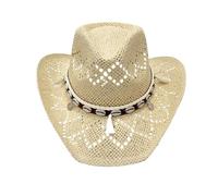 Textiluna Chapeau de Cowboy Style Western avec Deux Touches décoratives, Chapeau de Cowgirl en Paille for Femme
