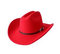 Textiluna Chapeau de Cowboy Western Vintage Vert de 9 cm for Homme, Gentleman, Dame, Jazz, Cowgirl, avec Large Bord en Cuir, Style Cloche d'église(Red)