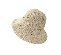 Textiluna Chapeau de Paille d'été for Femme - Bob en Paille Panama Pliable et coloré, crocheté à la Main, for la Plage, Les Voyages et Les Looks Tendance en Plein air(Beige)