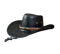 Textiluna Chapeau de Plage for Hommes et Femmes, Style Western, Chapeau de Cow-Girl, Ceinture élégante, Chapeau de Soleil à Large Bord en PU(Black)