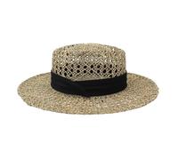 Textiluna Chapeau de Plage Vintage for Femme, Chapeau de Paille tissé à la Main en jonc de mer, Chapeau de Soleil français, Chapeau de Plage for Vacances d'été, Chapeau Panama for Homme(Black)