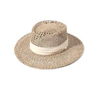 Textiluna Chapeau de Plage Vintage for Femme, Chapeau de Paille tissé à la Main en jonc de mer, Chapeau de Soleil français, Chapeau de Plage for Vacances d'été, Chapeau Panama for Homme(Beige)