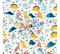 Textrend Tissu de coton - Tissu de couture - 100% coton - Textiles 1x1,6m - Tissus au mètre - Motif Dinosaures (Dinosaures colorés sur fond blanc)